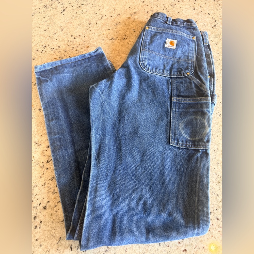 Carhartt Blue Denim Carpenter Pants with Tool Pocket